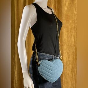 626 Marissa leigh Heart-Shaped Blue Denim belt bag and Crossbody.